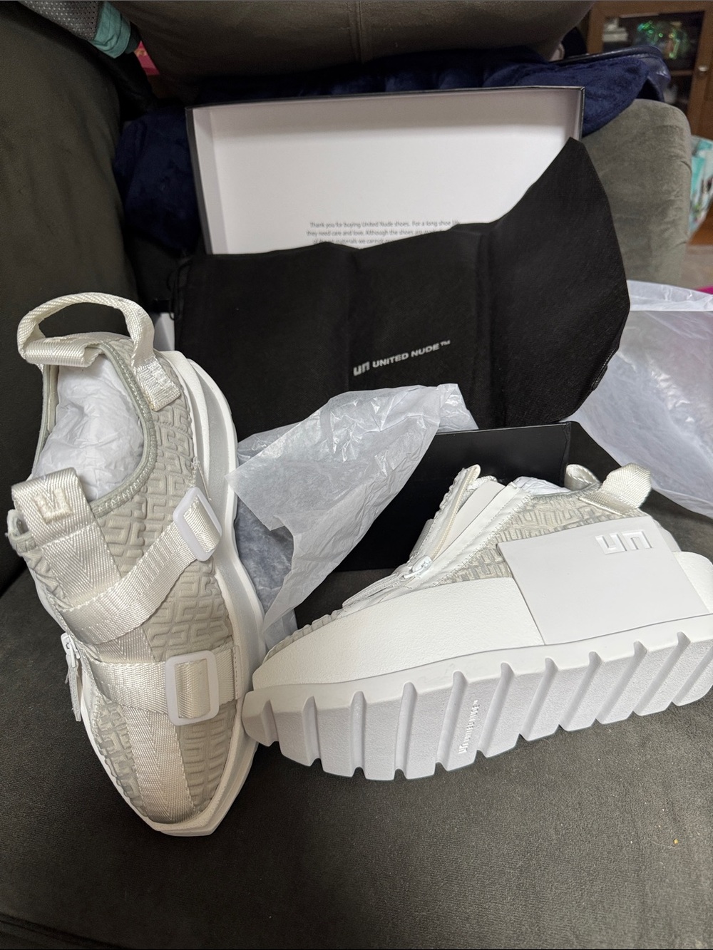 United Nude Off-White Textured Platform Sneakers